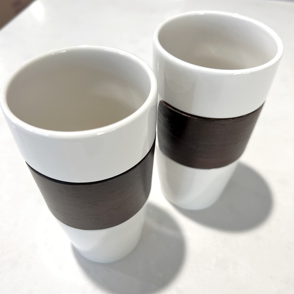 Starbucks Ceramic Mug Pair with Wood Cuff - Picture 3 of 5